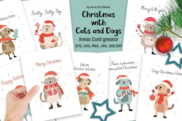 Christmas Cats and Dogs Card Creator: A Graphic Design Asset for Festive Projects