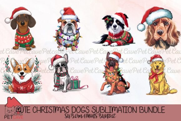 Cute Christmas Dogs Sublimation Bundle Graphics for T-Shirt Designs