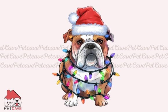 Festive Bulldog in Santa Hat Lights