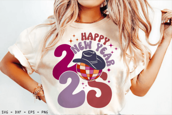 Groovy Disco Ball New Year 2025 SVG PNG for T-Shirt Designs