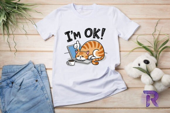 I’m Okay Tired Funny Cat Sublimation PNG Graphics for T-Shirt Designs