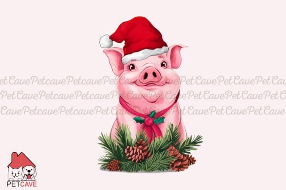 Joyful Pink Pig in Santa Hat Decor Graphics for T-Shirt Designs