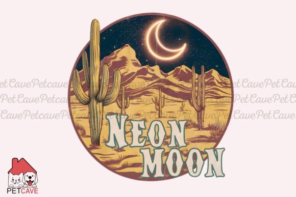 Neon Moon Cacti Under Starlit Sky Graphics for T-Shirt Designs