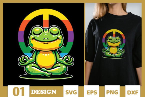 Peace Frog Yoga Funny Frog SVG Graphics for T-Shirt Designs