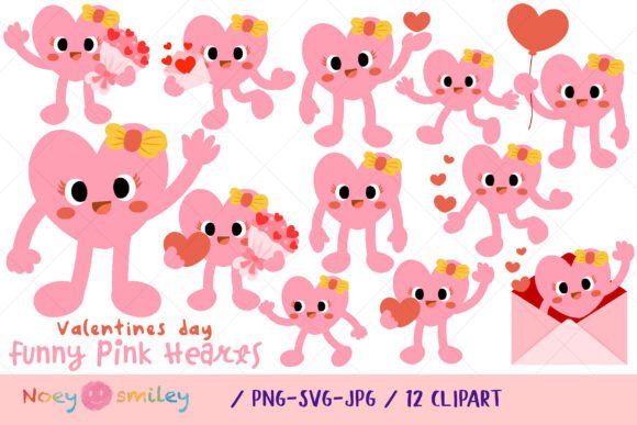 Pink Hearts Funny Cartoon for Graphic Design Projects