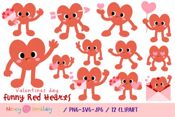Red Hearts Funny Cartoon for Commercial Design