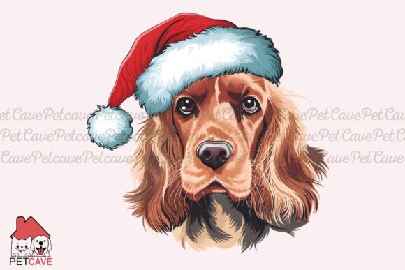 Santa Hat Spaniel Festive Dog Graphic for T-Shirt Designs